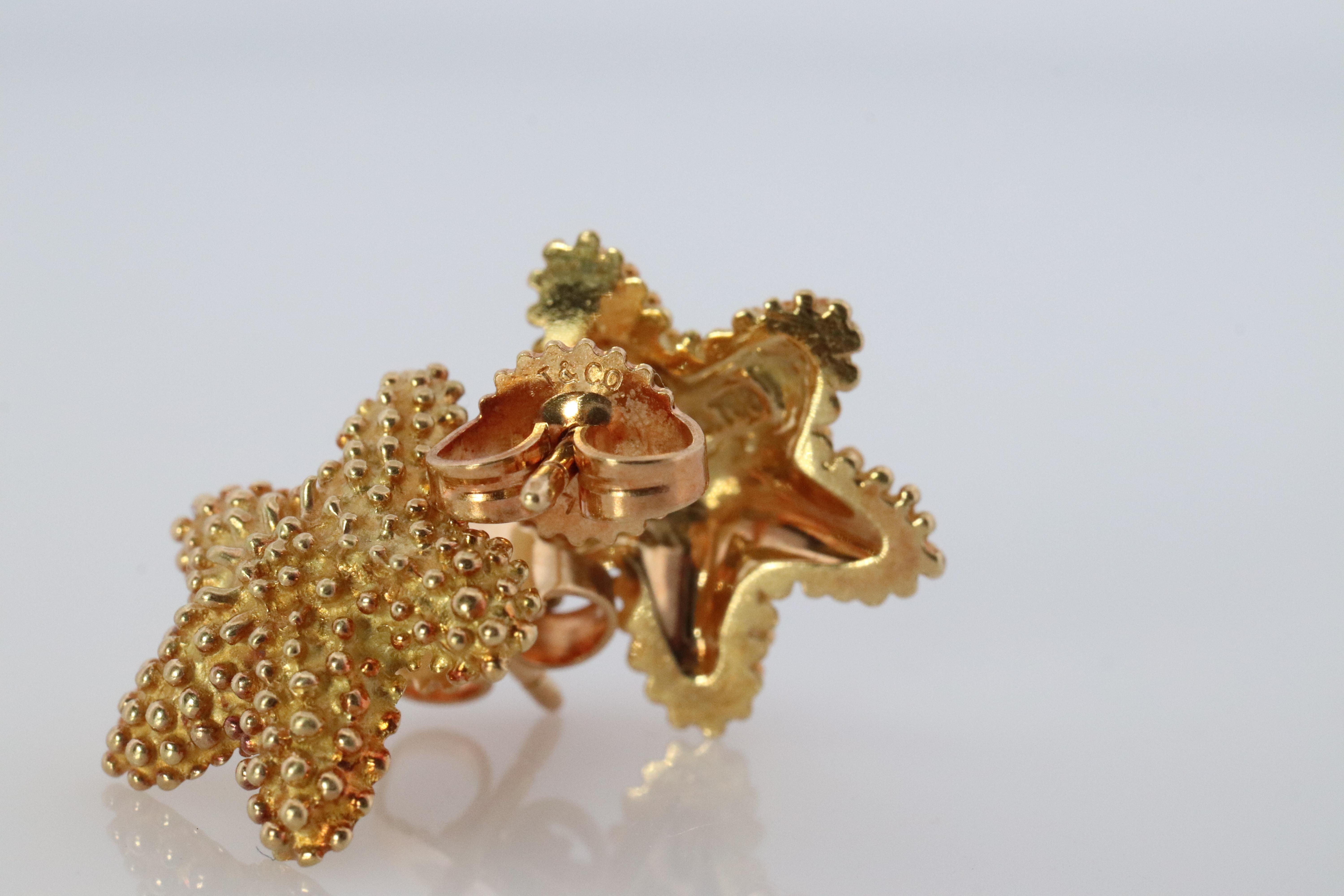 Tiffany & Co 18k Gold Star Earrings. Starfish Spiky Tiffany Stud Earrings 2