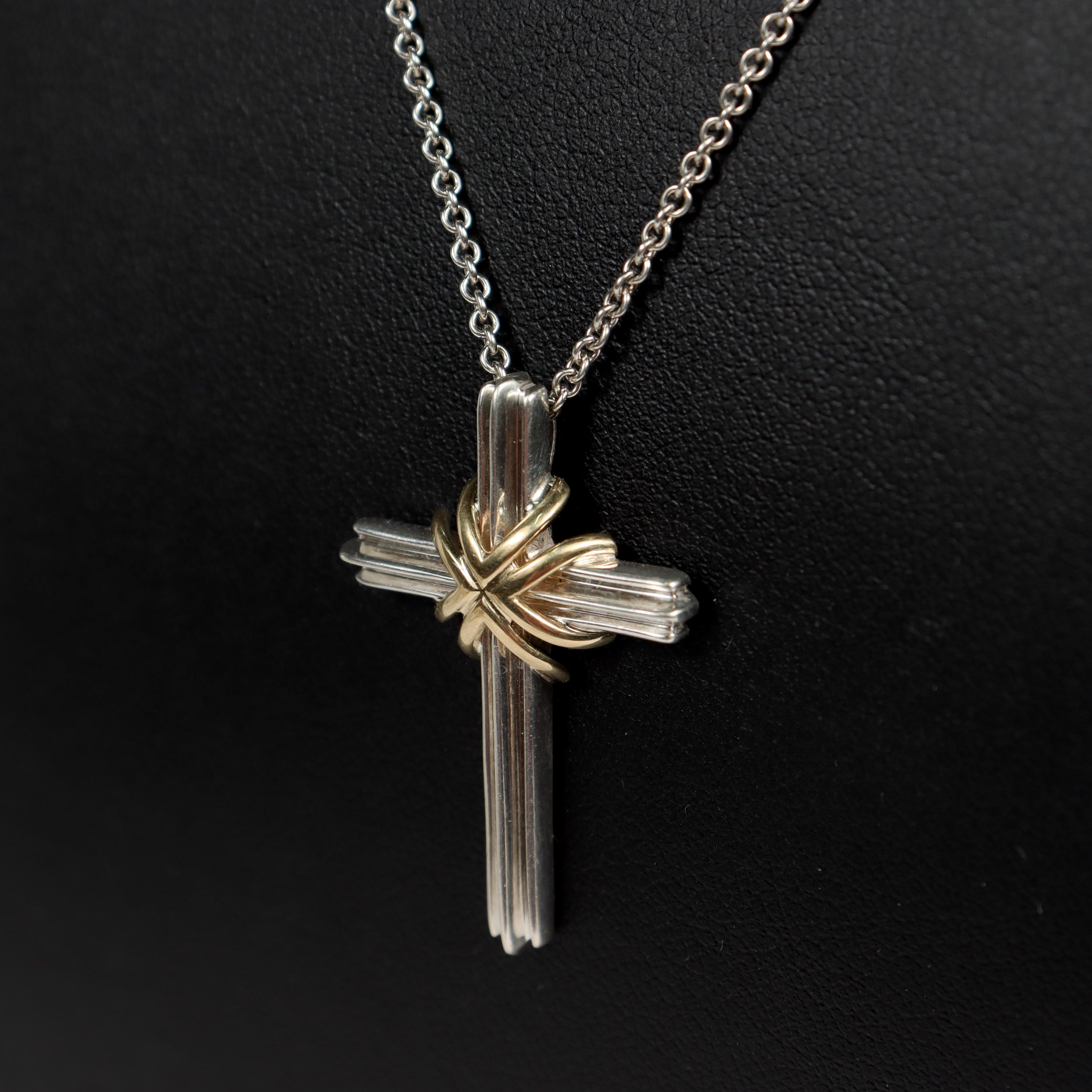 Tiffany & Co. 18K Gold & Sterling Silver Crucifix Cross Pendant & Necklace 2