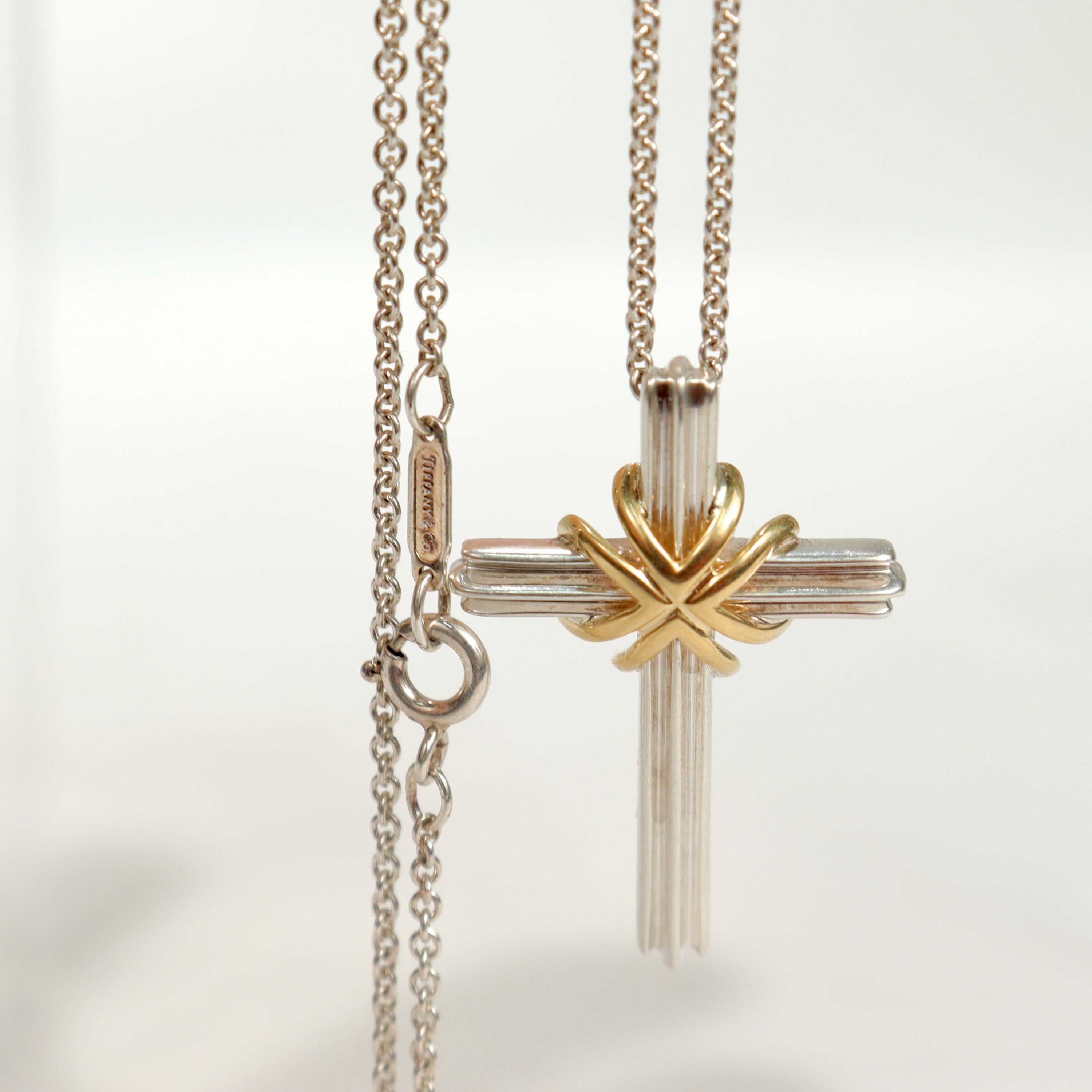 Tiffany & Co. 18K Gold & Sterling Silver Crucifix Cross Pendant & Necklace 4