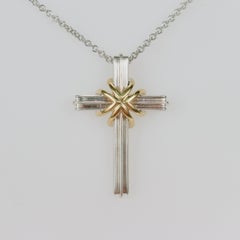 Tiffany & Co. 18K Gold & Sterling Silver Crucifix Cross Pendant & Necklace