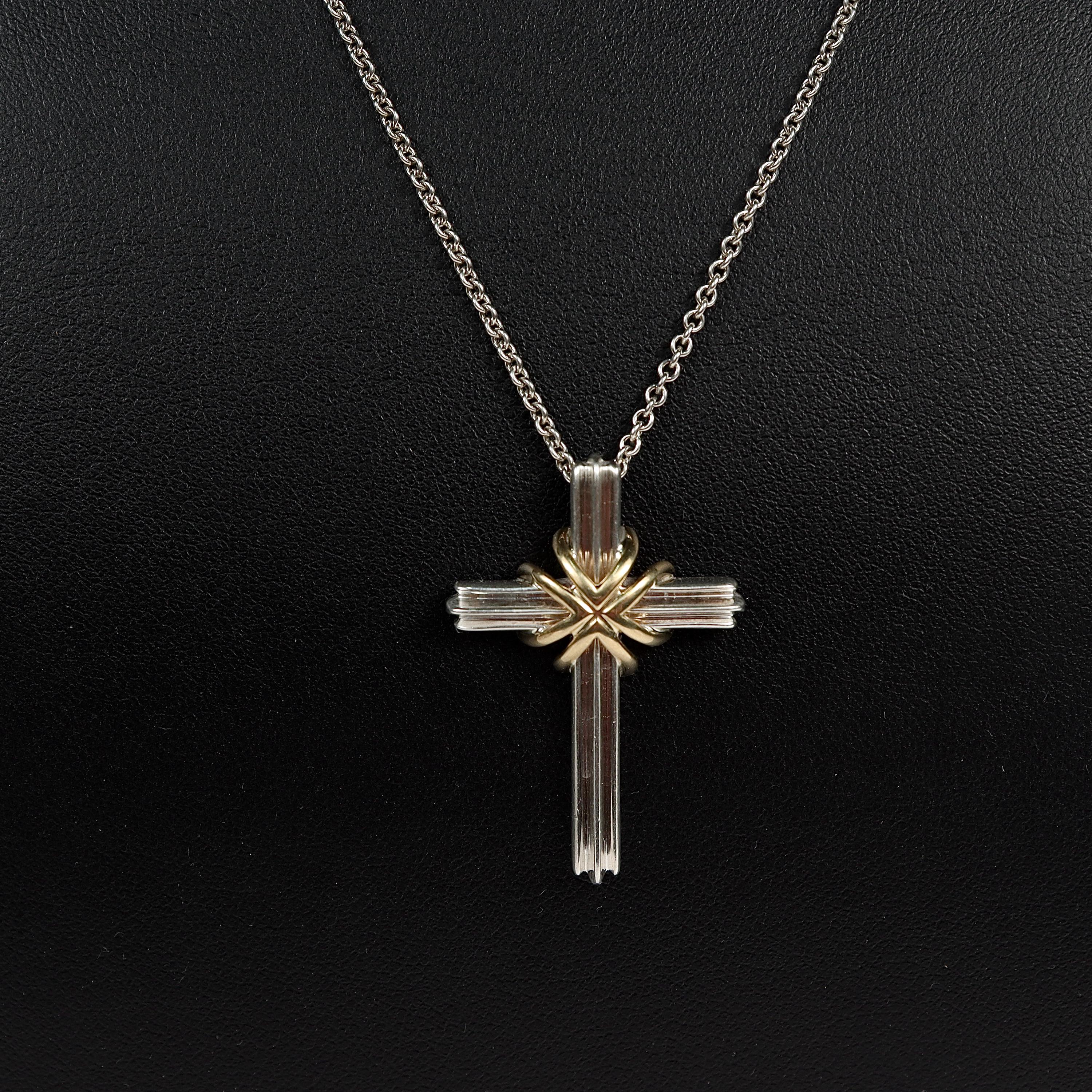 Women's or Men's Tiffany & Co. 18K Gold & Sterling Silver Crucifix Cross Pendant & Necklace