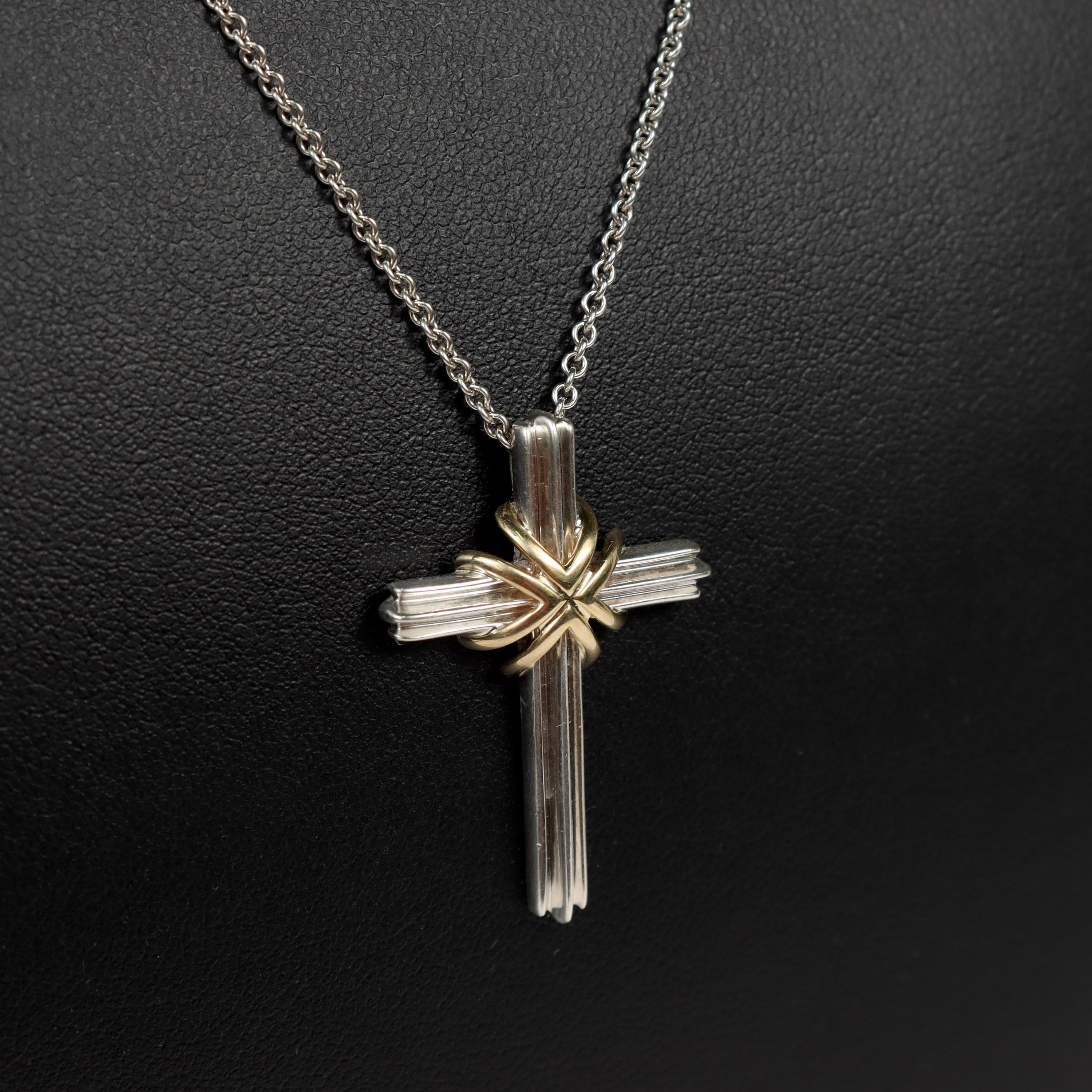 Tiffany & Co. 18K Gold & Sterling Silver Crucifix Cross Pendant & Necklace 1