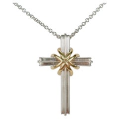 Tiffany & Co. 18K Gold & Sterling Silver Crucifix Cross Pendant & Necklace