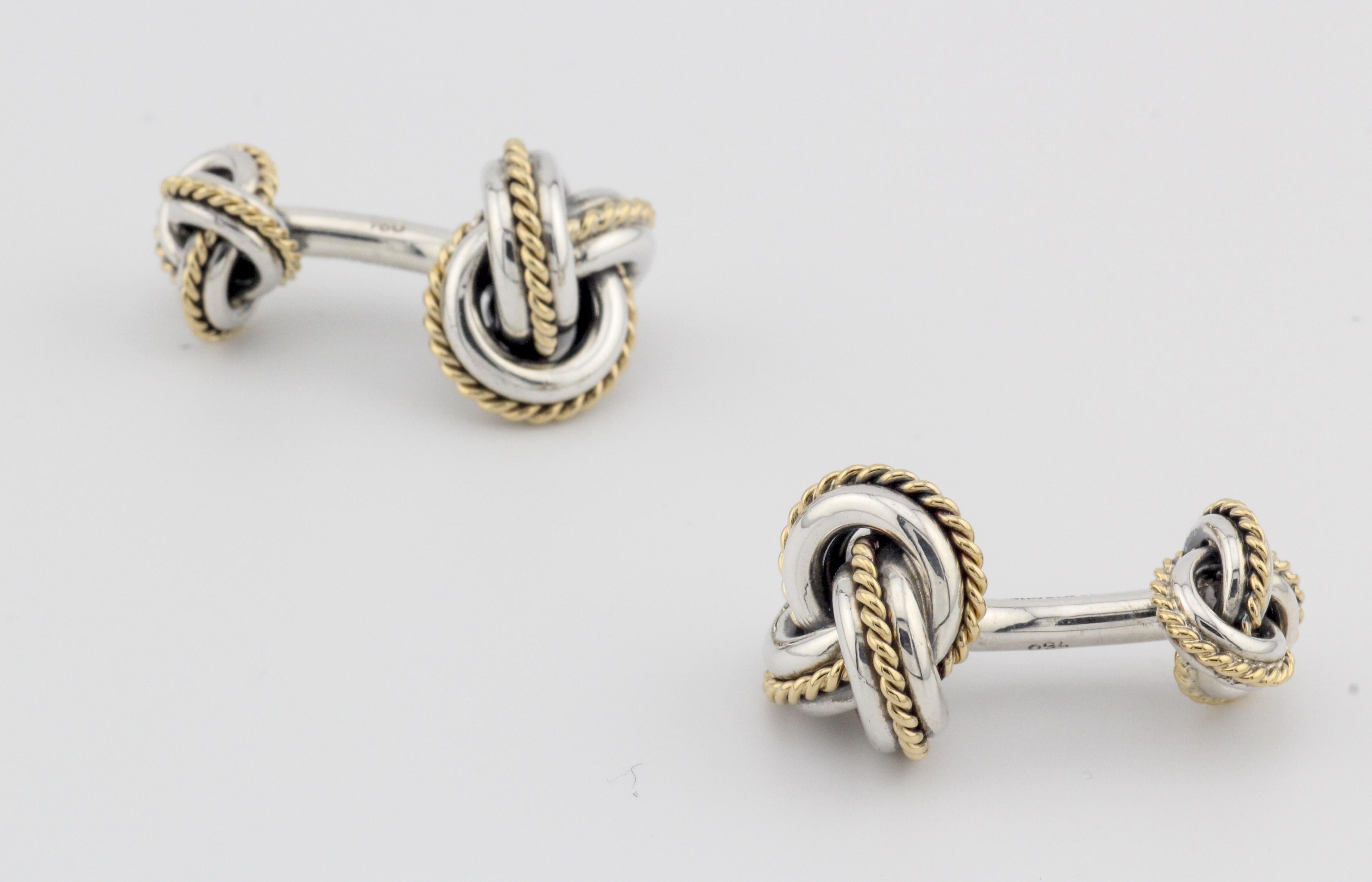 Tiffany & Co 18k Gold Sterling Silver Rope Knot Cufflinks In Good Condition For Sale In Bellmore, NY