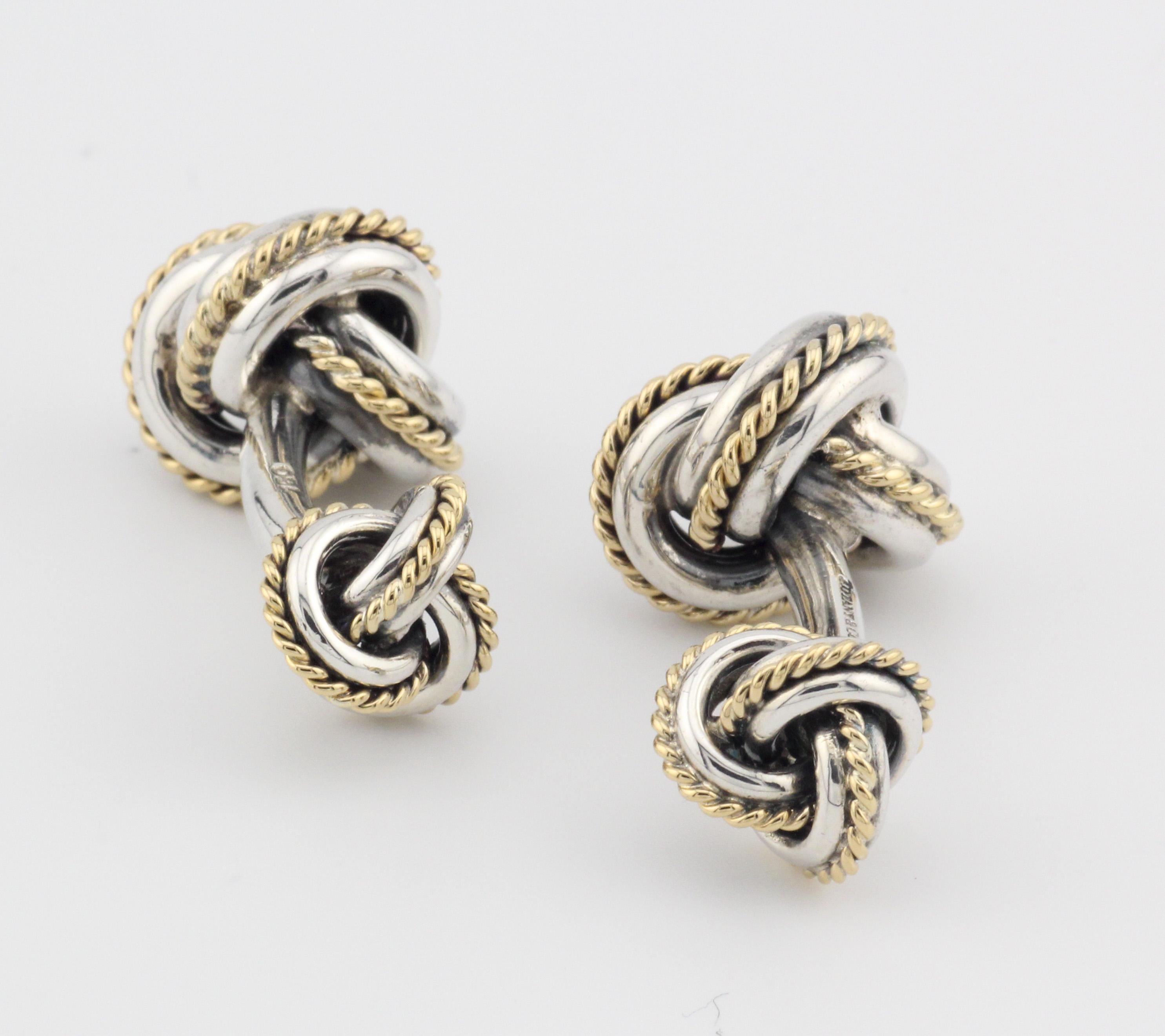 Tiffany & Co 18k Gold Sterling Silver Rope Knot Cufflinks Pour hommes en vente