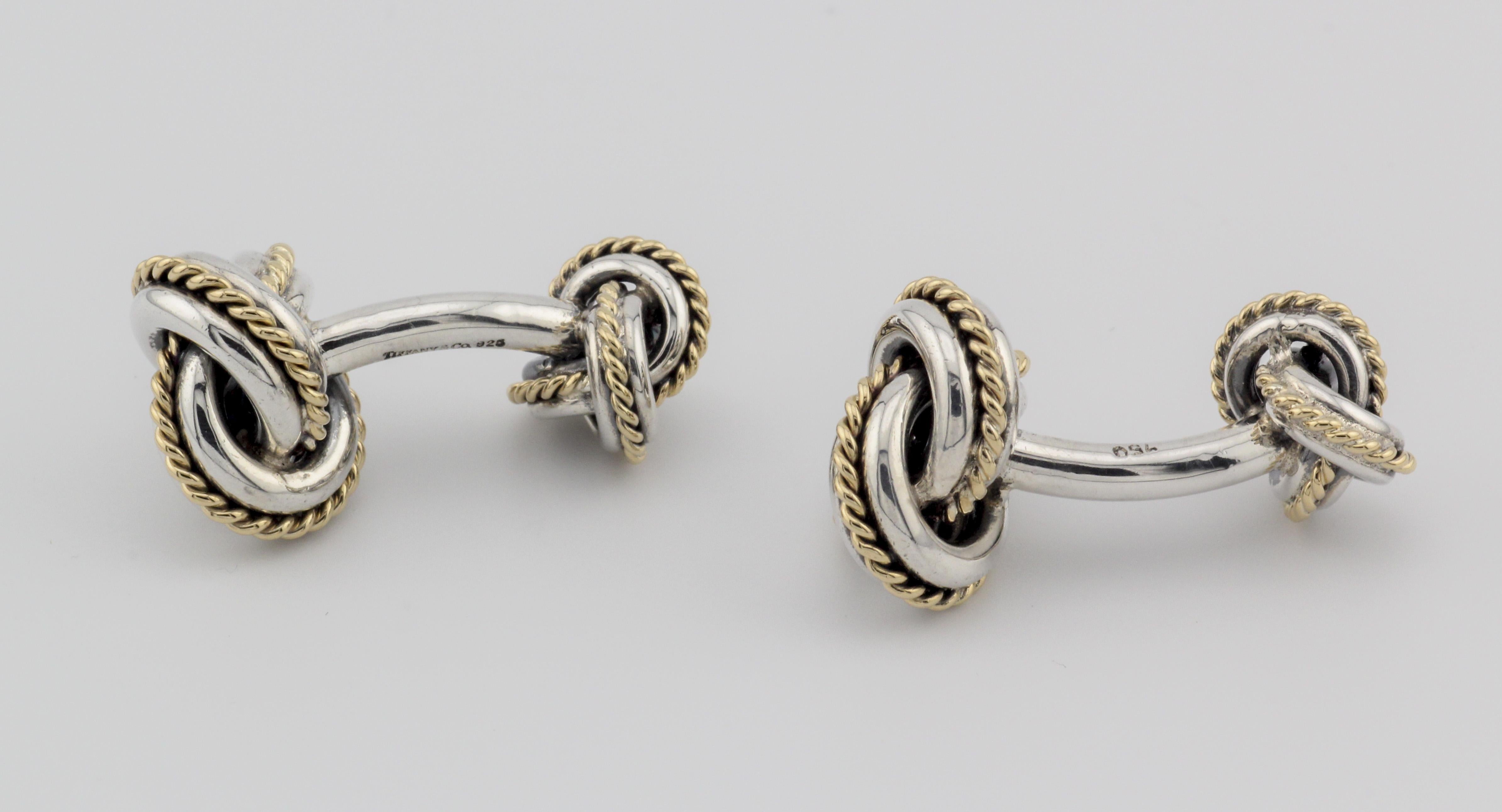 Tiffany & Co 18k Gold Sterling Silver Rope Knot Cufflinks For Sale 1