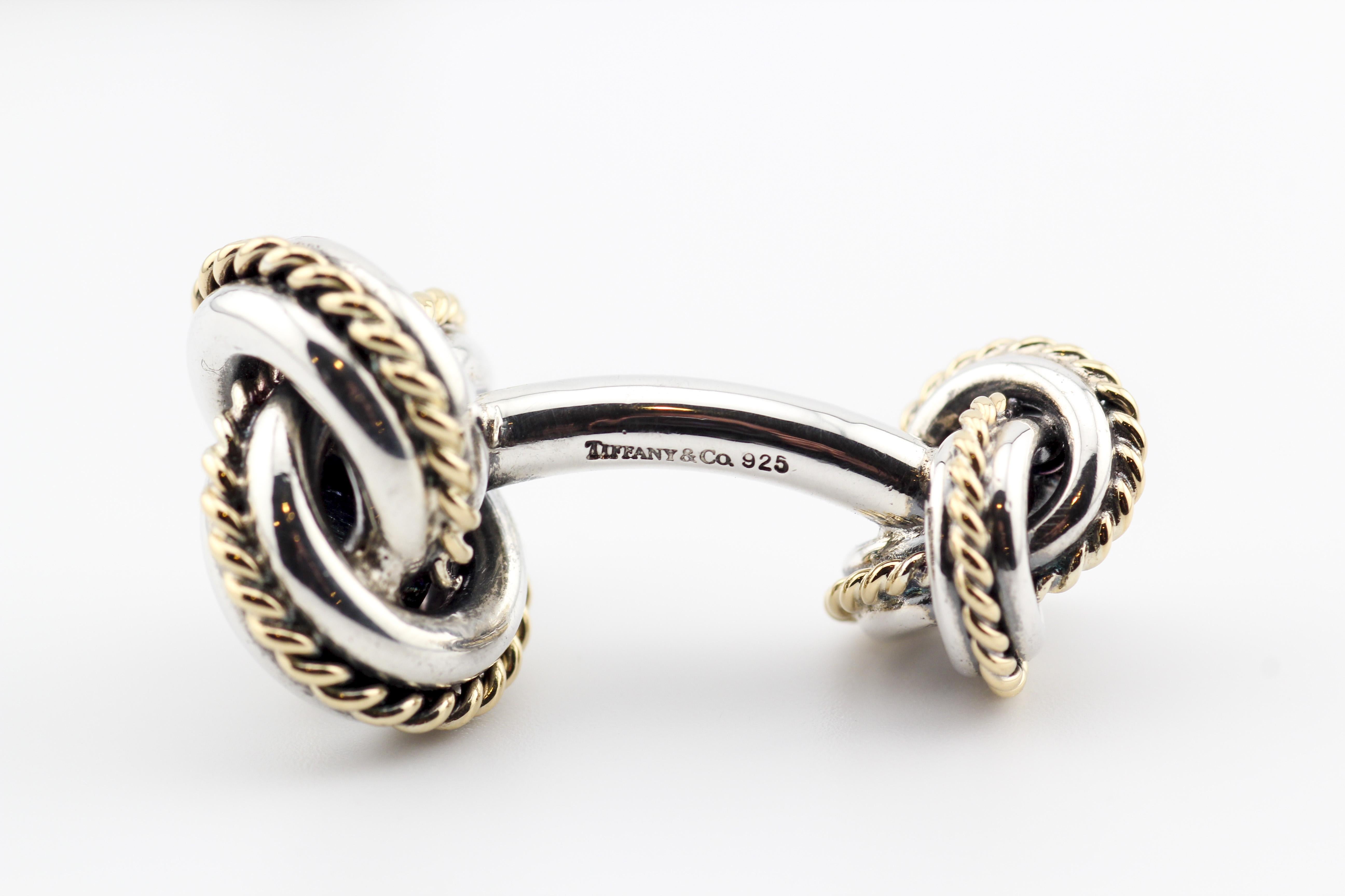 Tiffany & Co 18k Gold Sterling Silver Rope Knot Cufflinks In Good Condition In Bellmore, NY