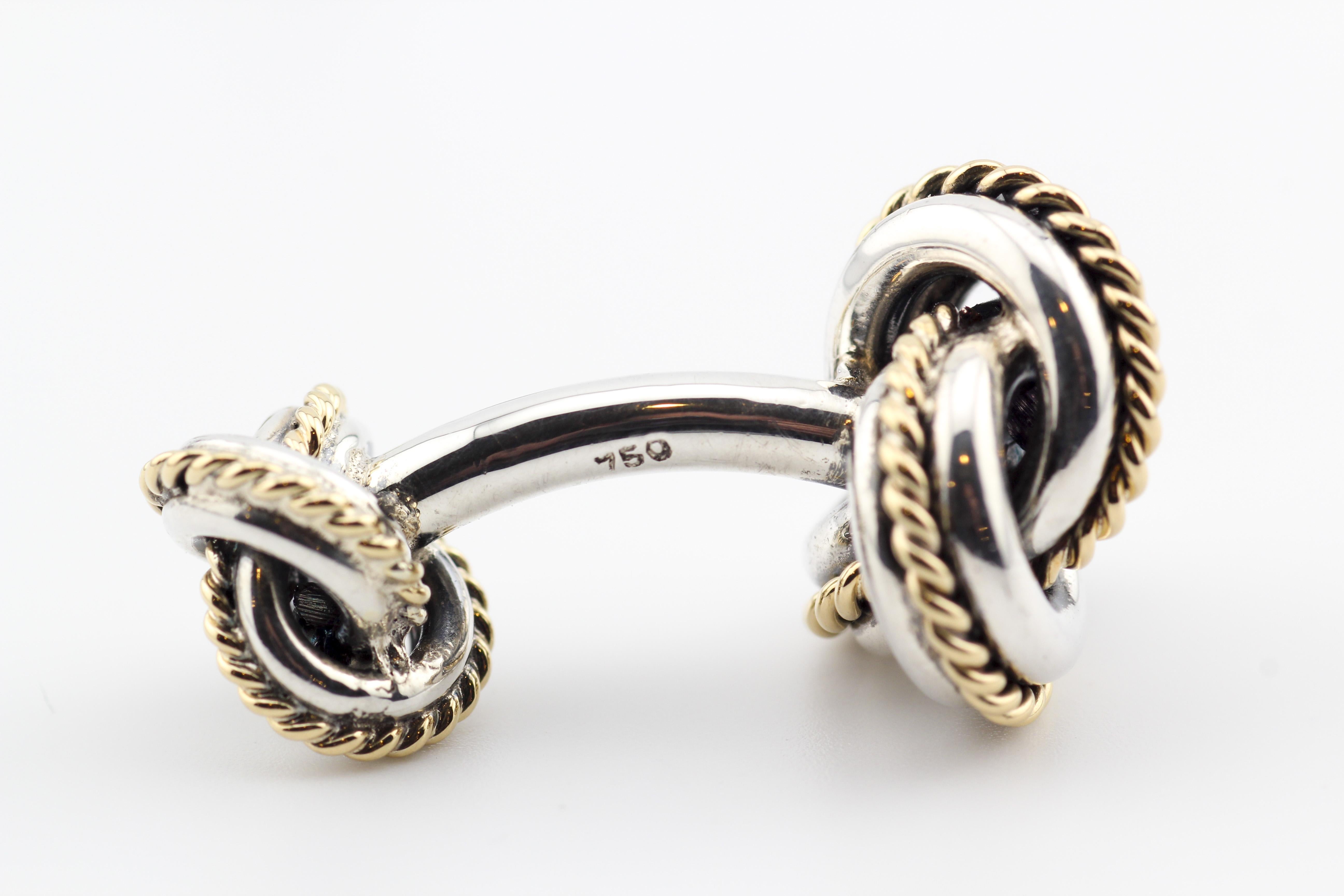 Tiffany & Co 18k Gold Sterling Silver Rope Knot Cufflinks en vente 3