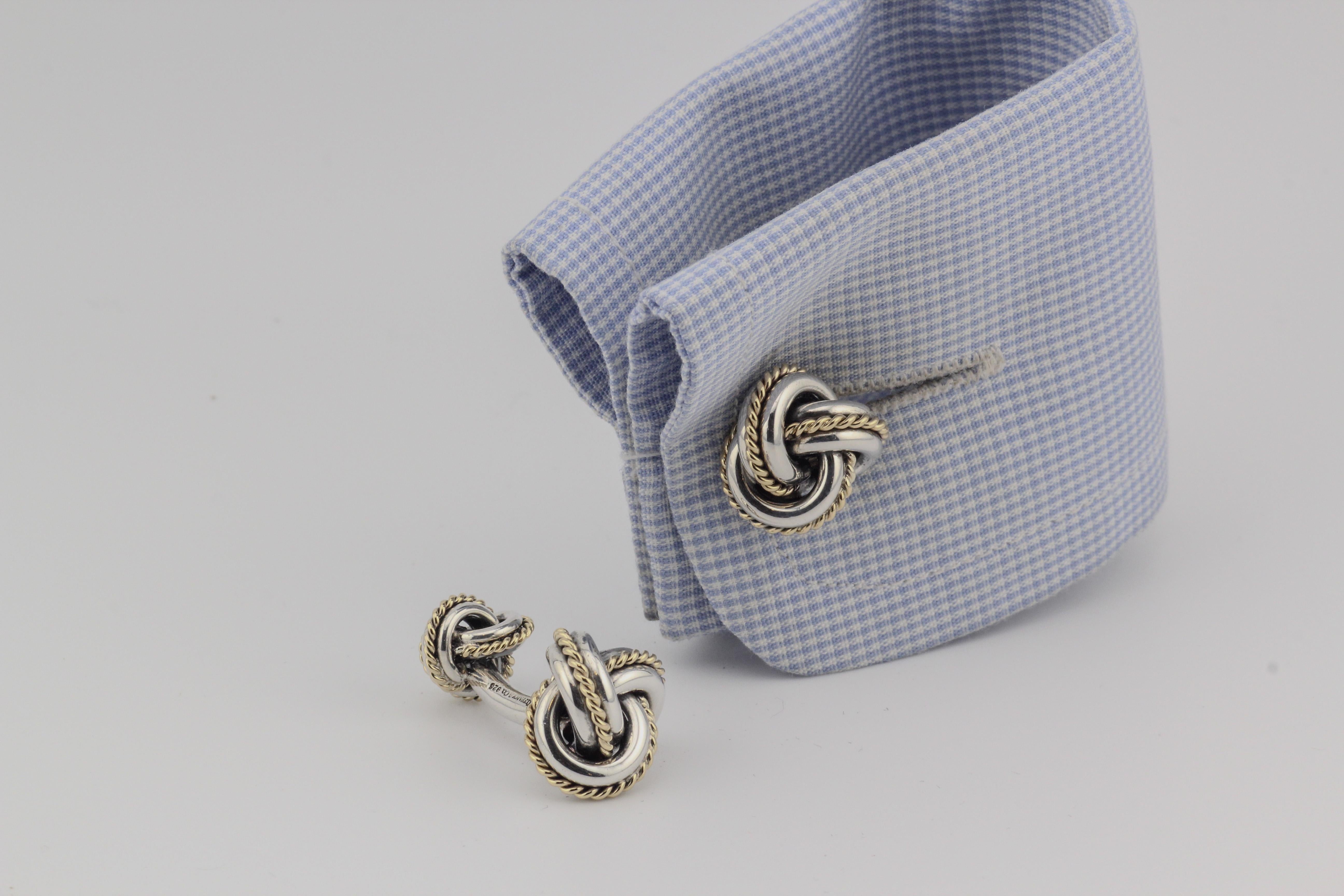 Tiffany & Co 18k Gold Sterling Silver Rope Knot Cufflinks en vente 4