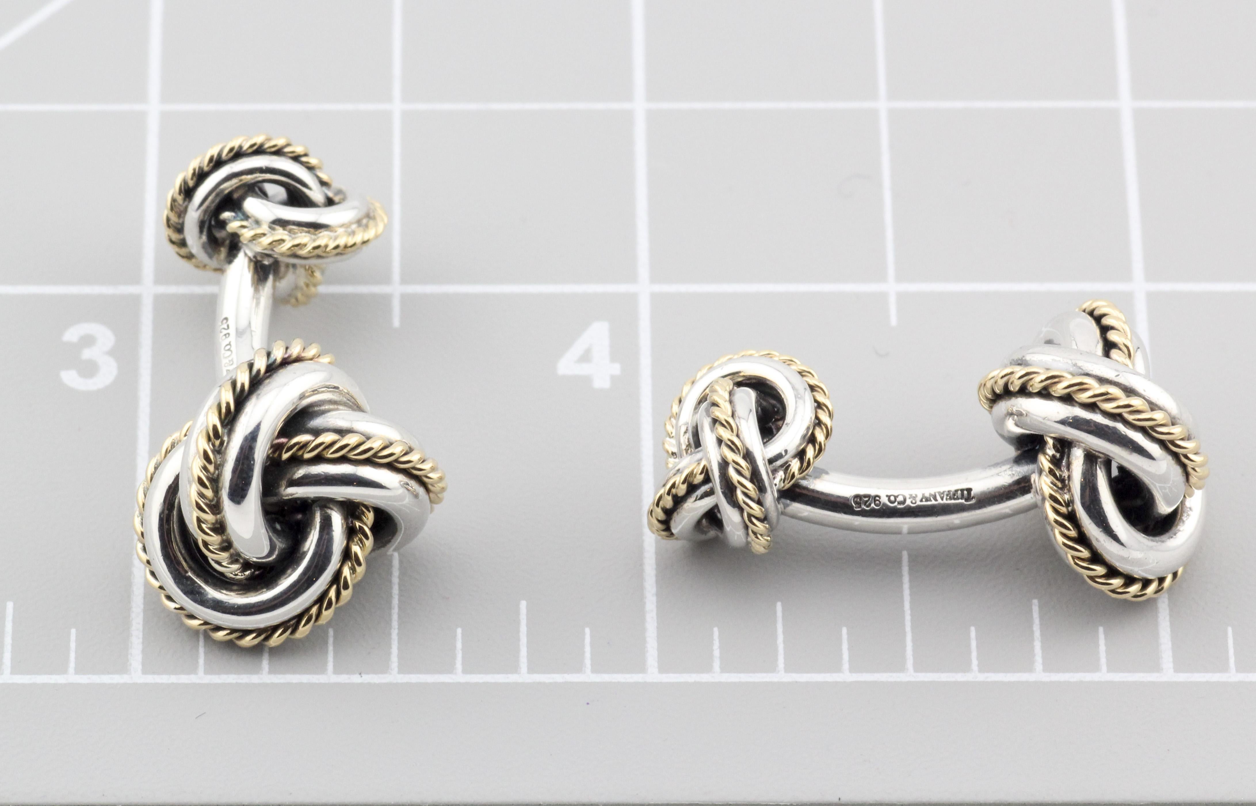 Tiffany & Co 18k Gold Sterling Silver Rope Knot Cufflinks en vente 5