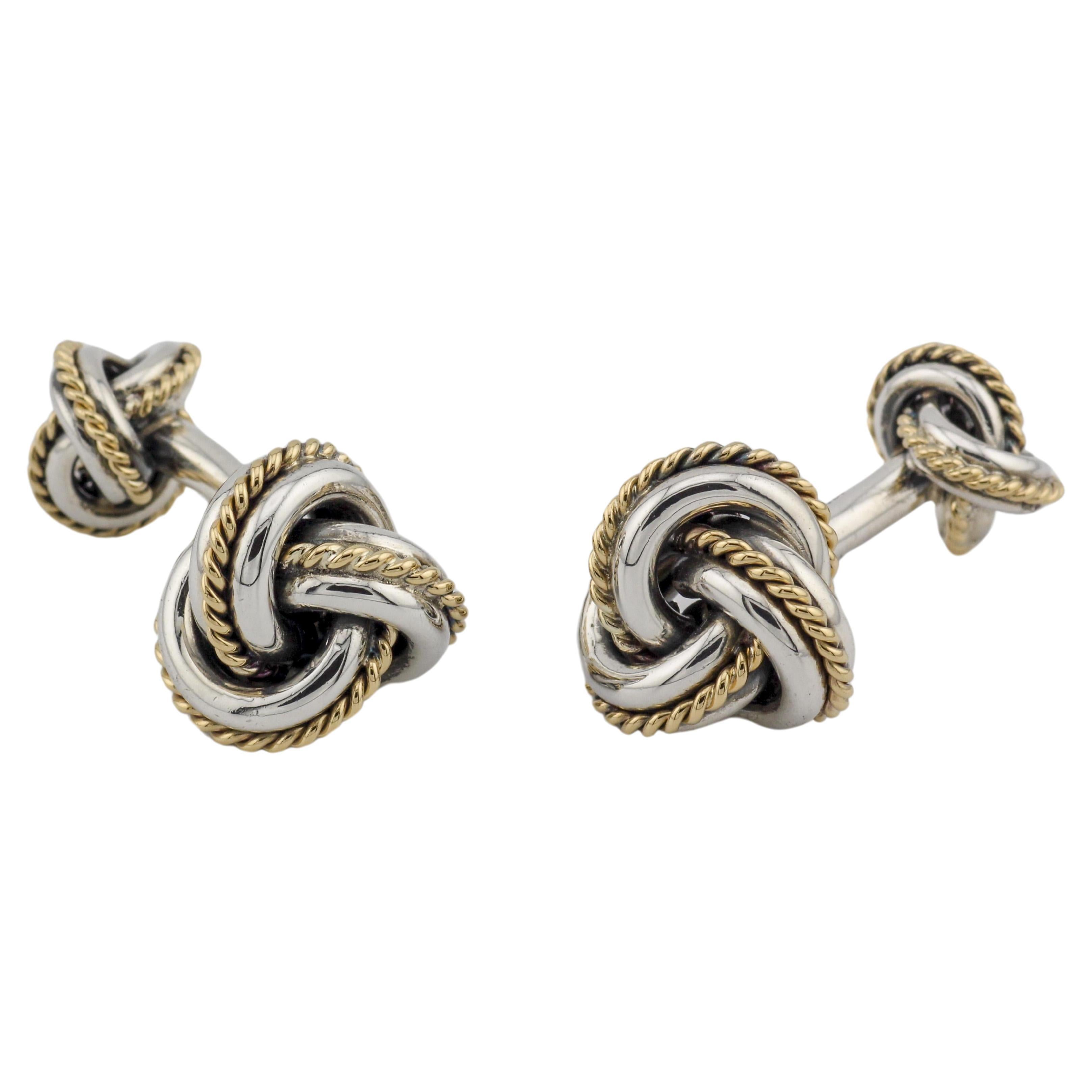 Tiffany & Co. 18k Gold Sterling Silber Rope Knot Manschettenknöpfe