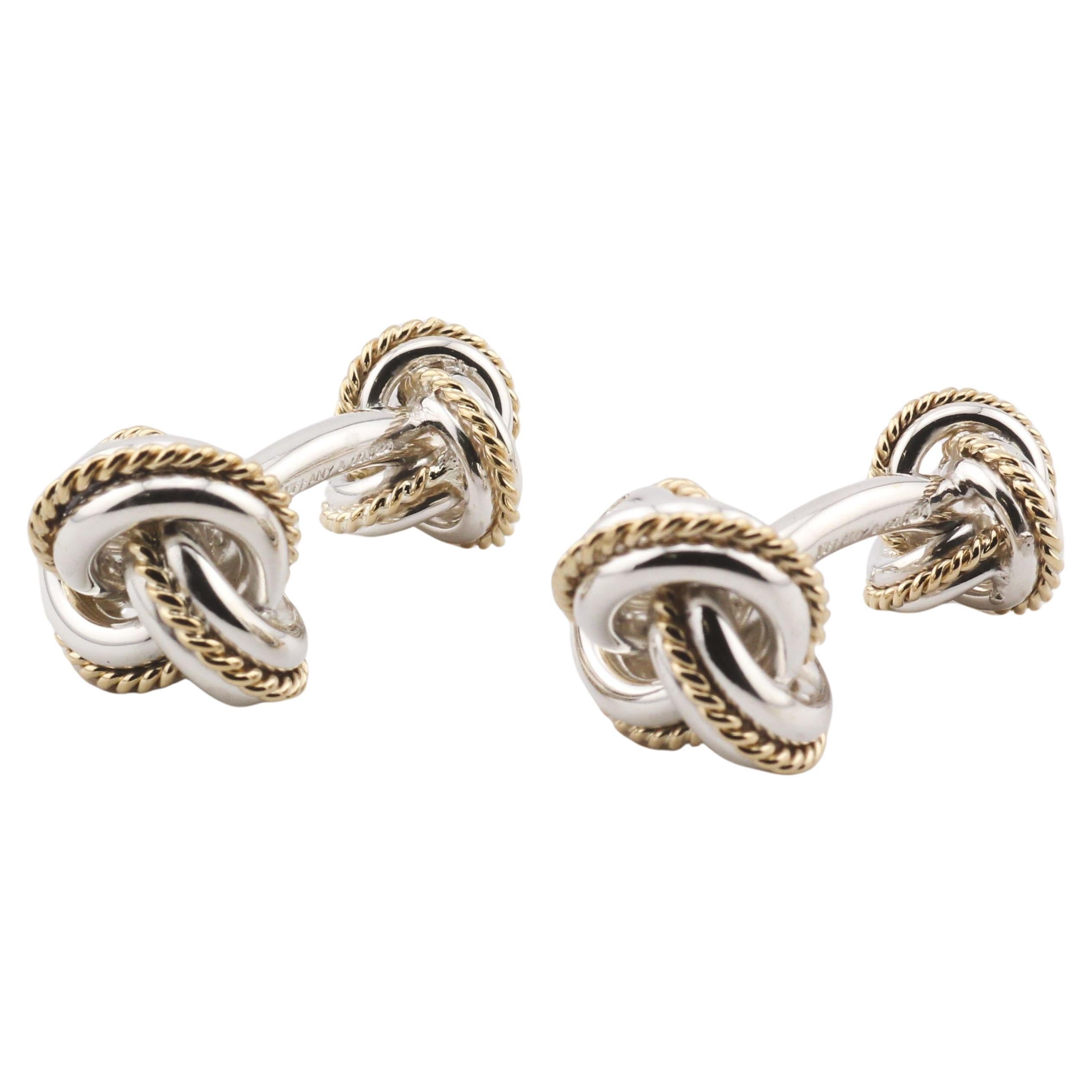 Tiffany & Co 18k Gold Sterling Silver Rope Knot Cufflinks