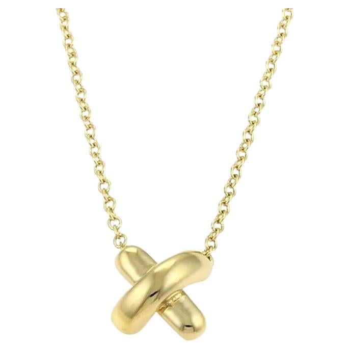 TIFFANY & Co. 18K Gold Stitch Cross Anhänger Halskette im Angebot