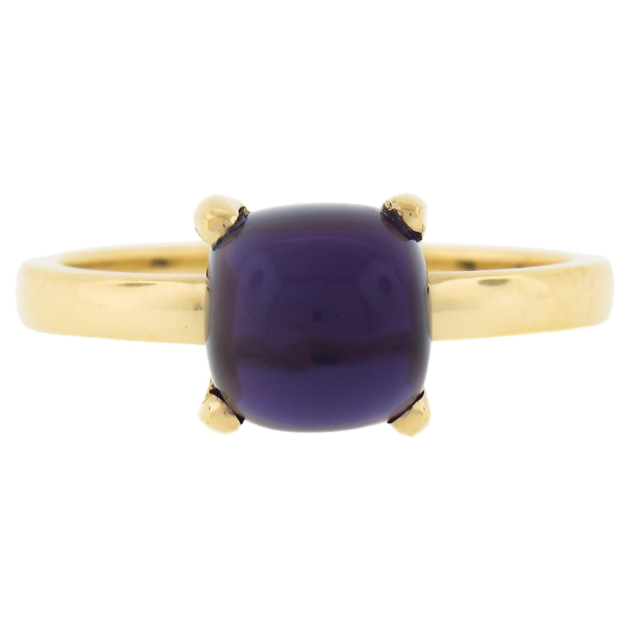 Tiffany & Co. 18k Gold Sugarloaf Cabochon Cut Amethyst Solitaire Cocktail Ring