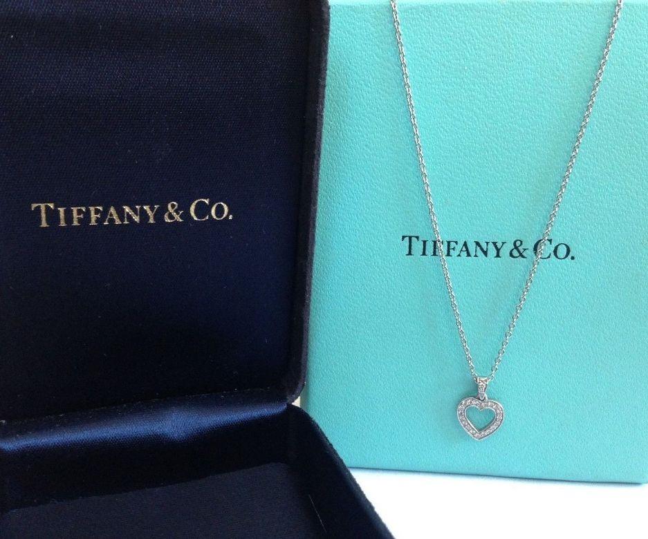 TIFFANY & Co. Platinum Diamond Heart Pendant Necklace  1