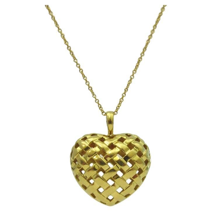 Tiffany & Co. 18k Gold Vannerie Heart Pendant Necklace