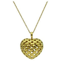 Tiffany & Co. 18k Gold Vannerie Heart Pendant Necklace