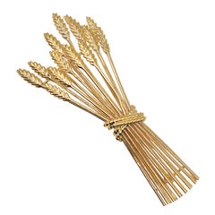 Tiffany & Co. 18K Gold Wheat Sheaf Brooch, Mid-20th Century Design