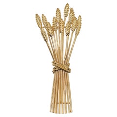 Tiffany & Co. 18K Gold Wheat Sheaf Brooch, Mid-20th Century Design