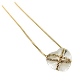 Tiffany & Co. 18K Gold Wrapped Rock Crystal Heart Necklace