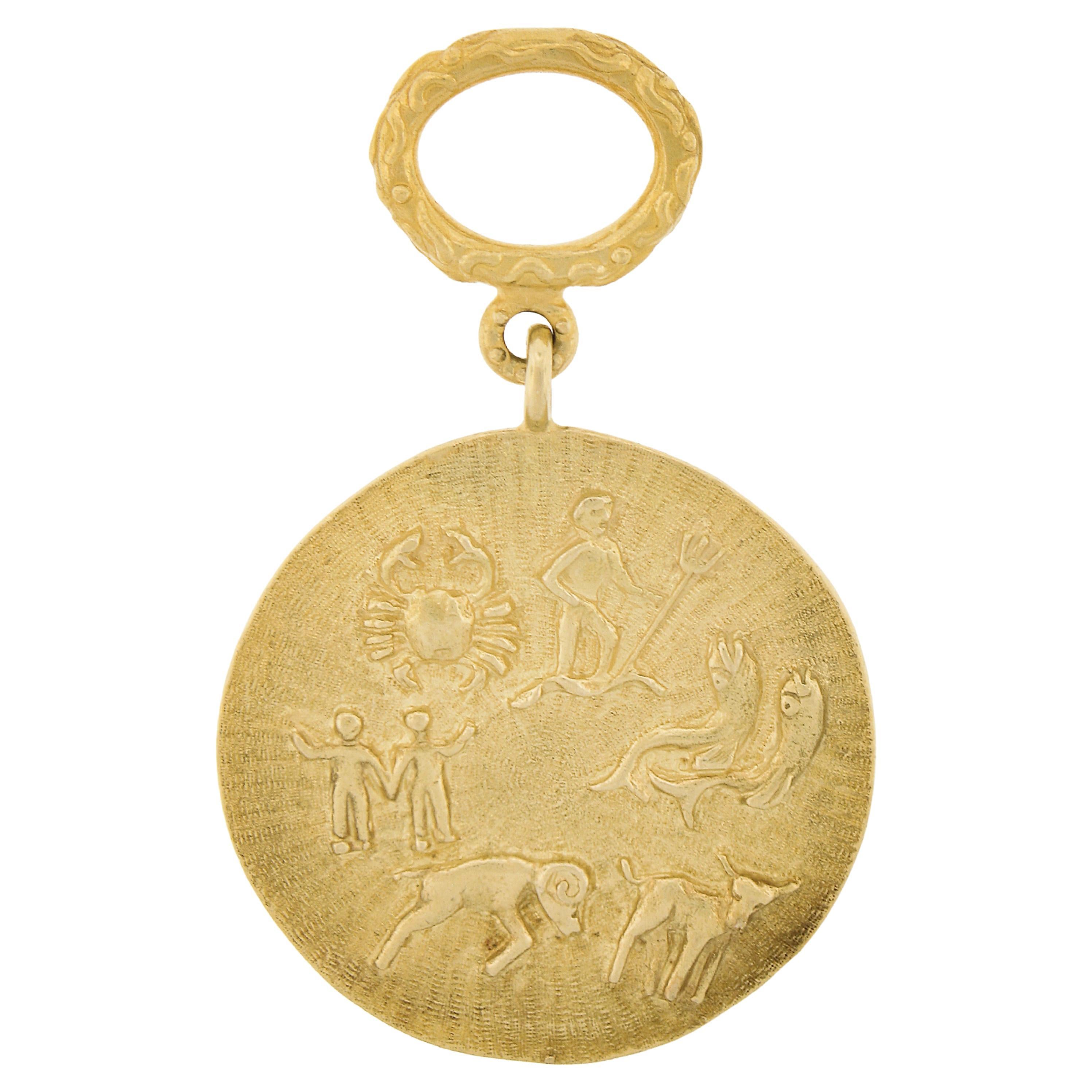 Tiffany & Co. 18K Gold Zodiac Reversible Medallion Enhancer Cord Charm Pendant