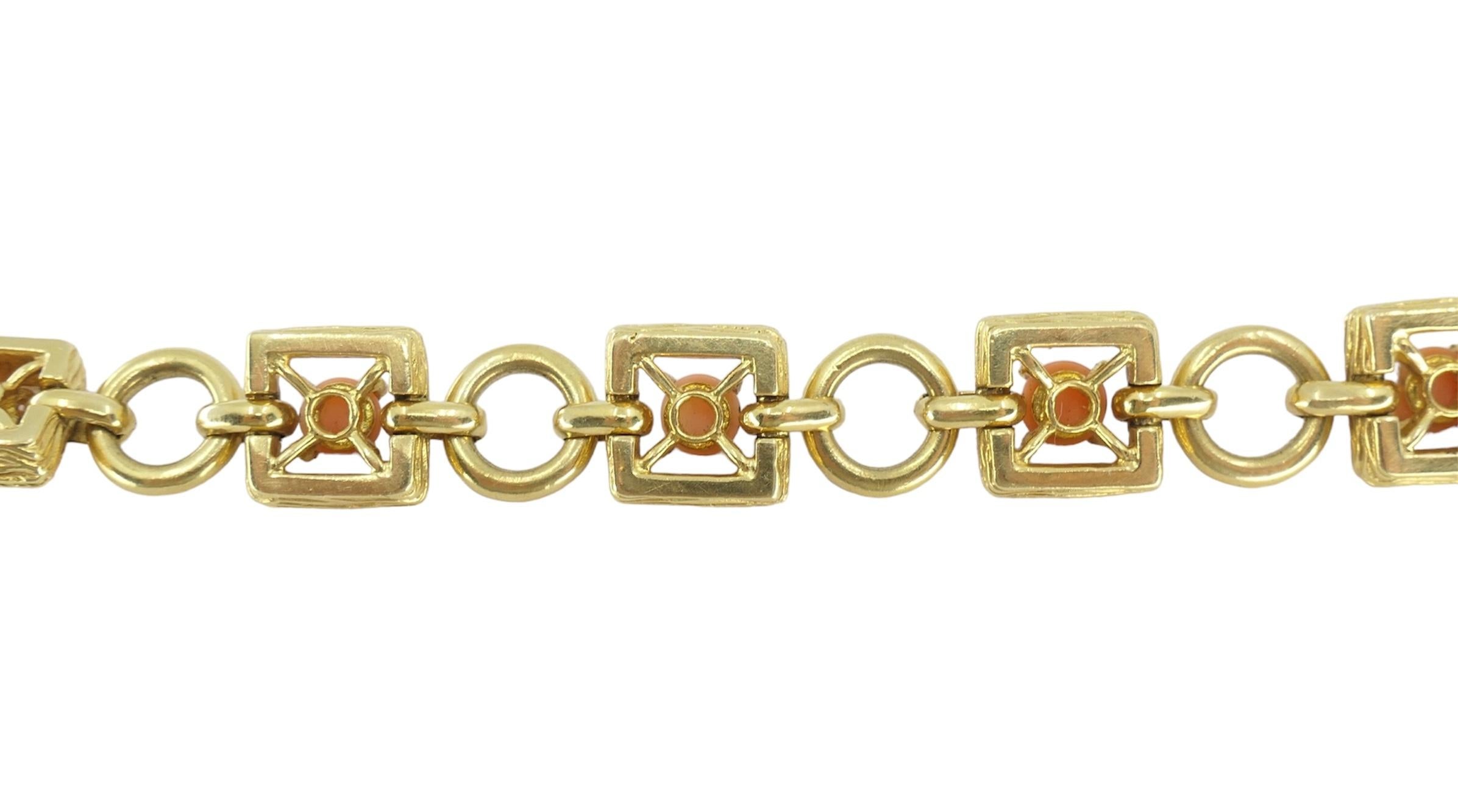 Cabochon Tiffany & Co. 18k Hammered Gold Coral Link Bracelet  For Sale