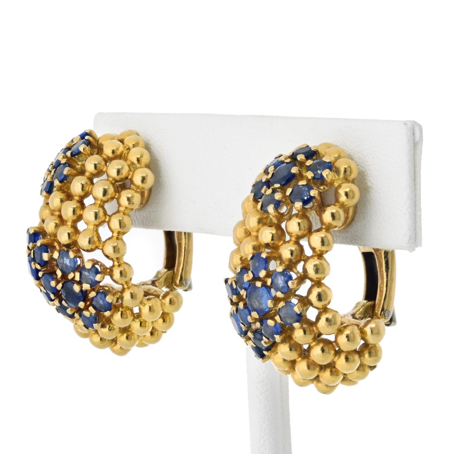 Modern Tiffany & Co. 18K Honeycomb Sapphire Gold Bead Earrings For Sale