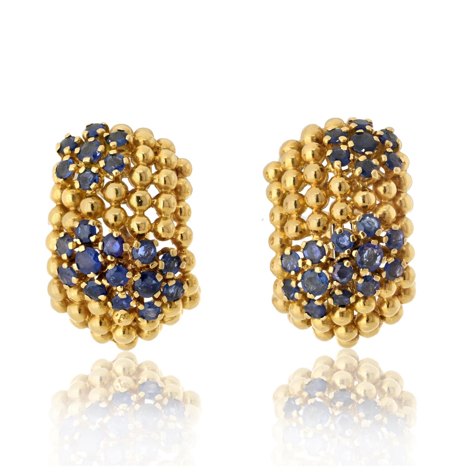 Tiffany & Co. 18K Honeycomb Sapphire Gold Bead Earrings For Sale