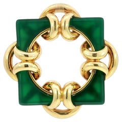 Tiffany & Co. 18K Pendant Geometric Green Stone Pendant brooch Yellow Gold