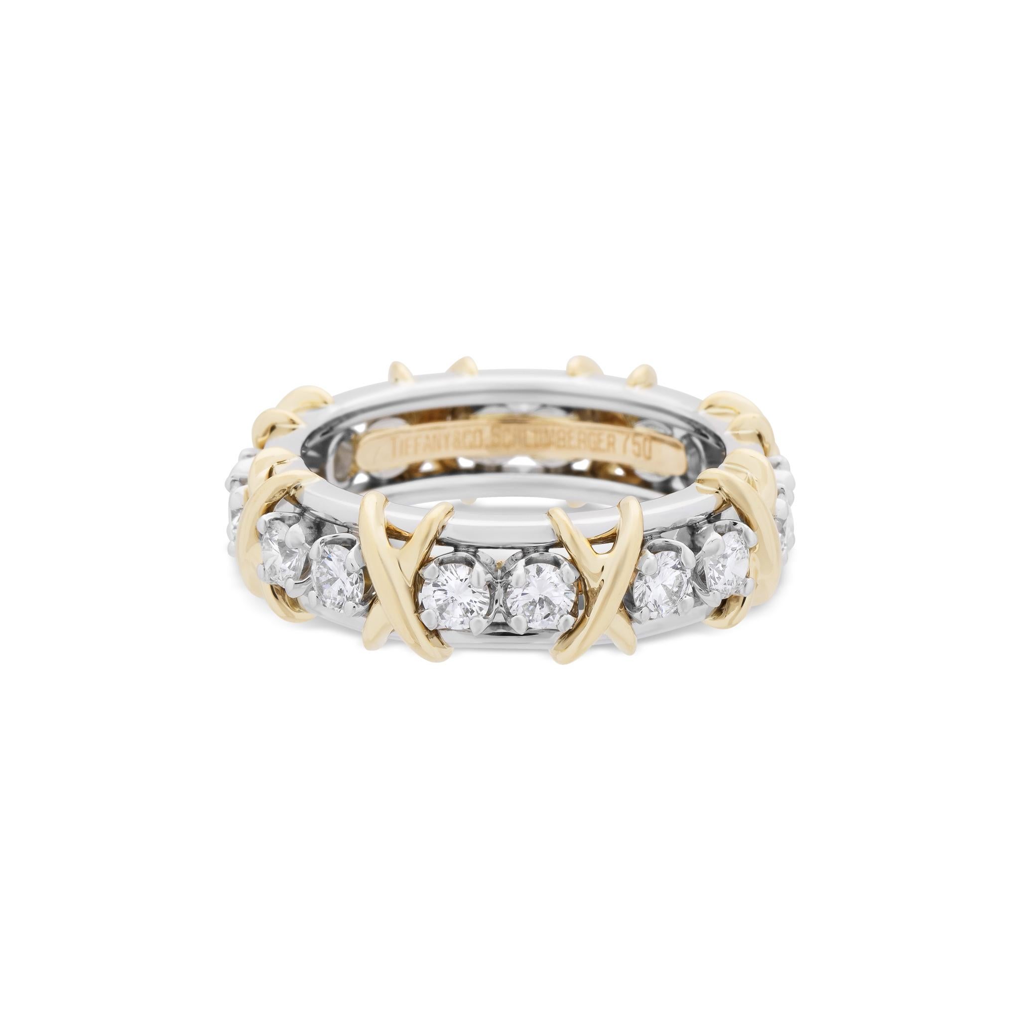 Tiffany & Co. 18 Karat Platinum and Gold Diamond Schlumberger Eternity Ring In Excellent Condition In New York, NY