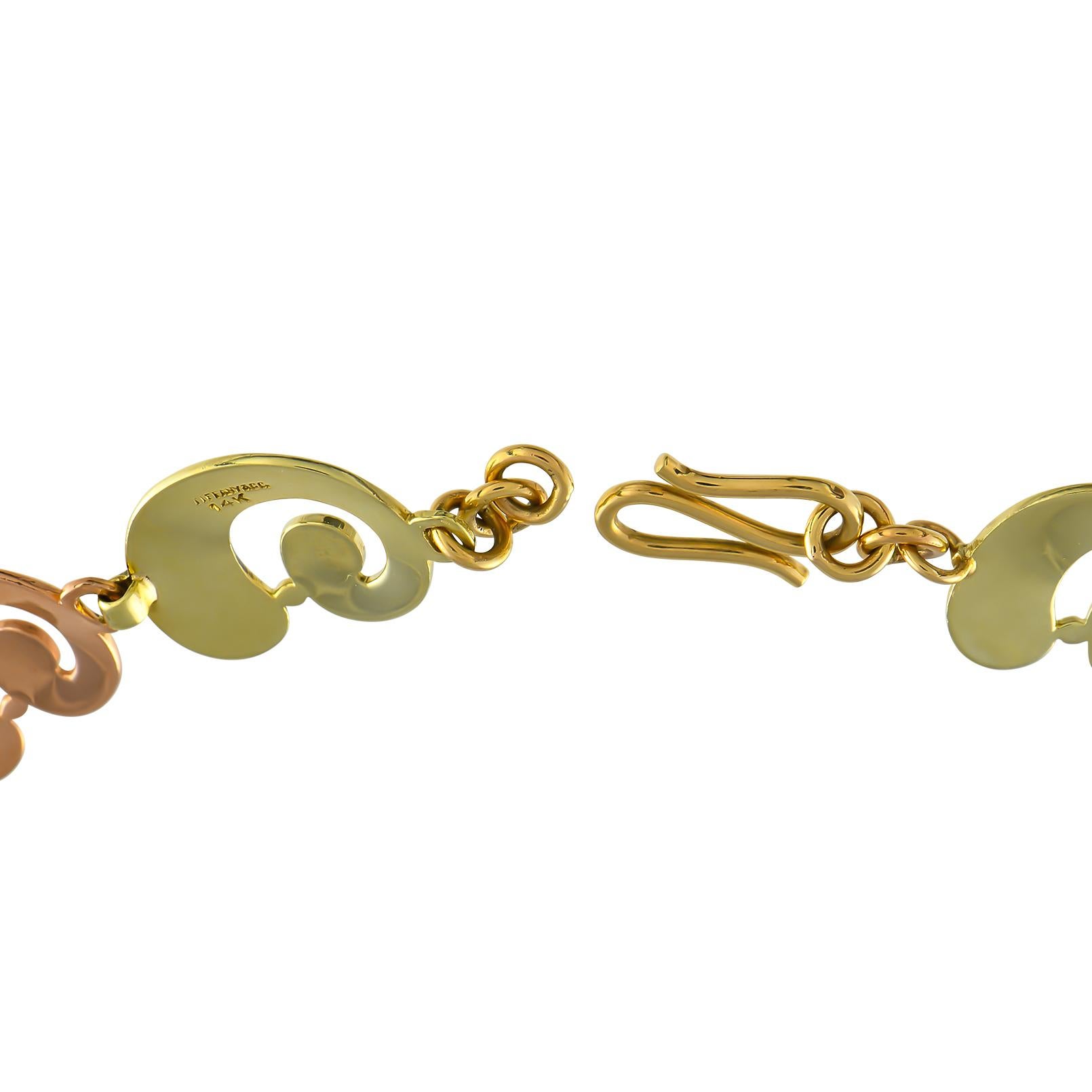 Tiffany & Co. Collier en or rose et jaune 18 carats Excellent état à Southampton, PA