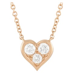 Tiffany & Co. 18k Rose Gold 0.17 Ct Three Diamond Heart Pendant Necklace