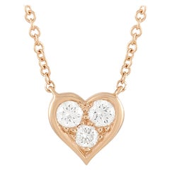 Tiffany & Co. 18k Rose Gold 0.17 Ct Three Diamond Heart Pendant Necklace