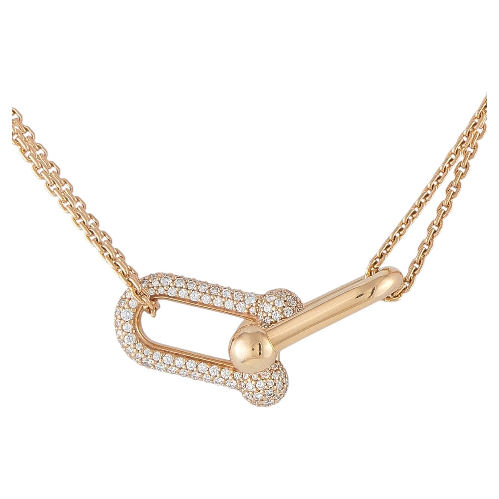 Tiffany & Co. 18K Rose Gold 0.74ct Diamond Double Link Large Pendant Necklace