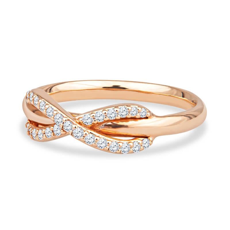 A beautiful and extremely elegant ring from the Tiffany & Co. Infinity Collection that is very feminine. It is crafted from 18k rose gold and features the infinity symbol traced in pave diamonds with a total carat weight of .13. It is currently a