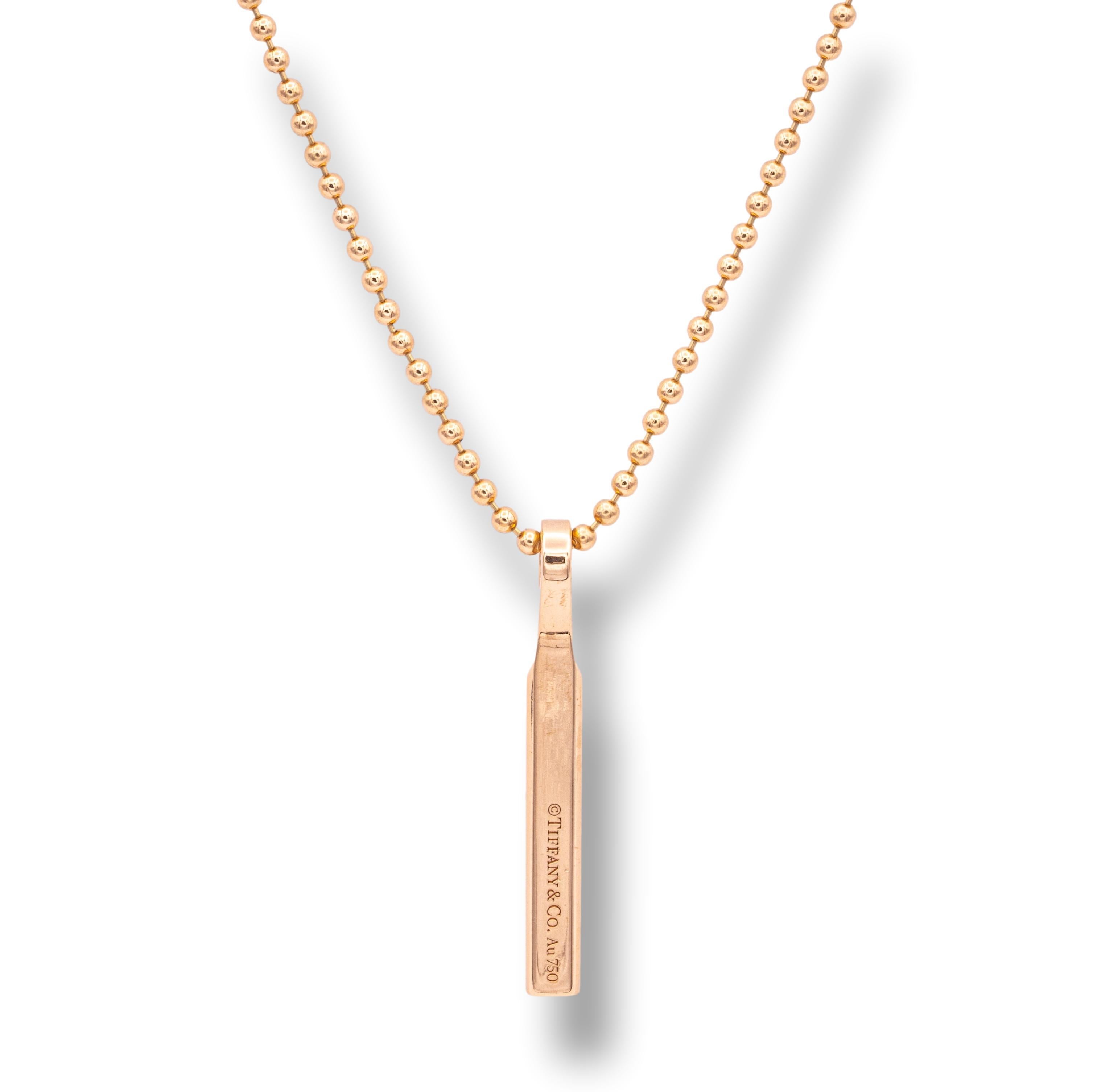 Tiffany & Co. Bar 1837 Makers Bar Pendant Necklace finely crafted in 18 karat rose gold with a 24