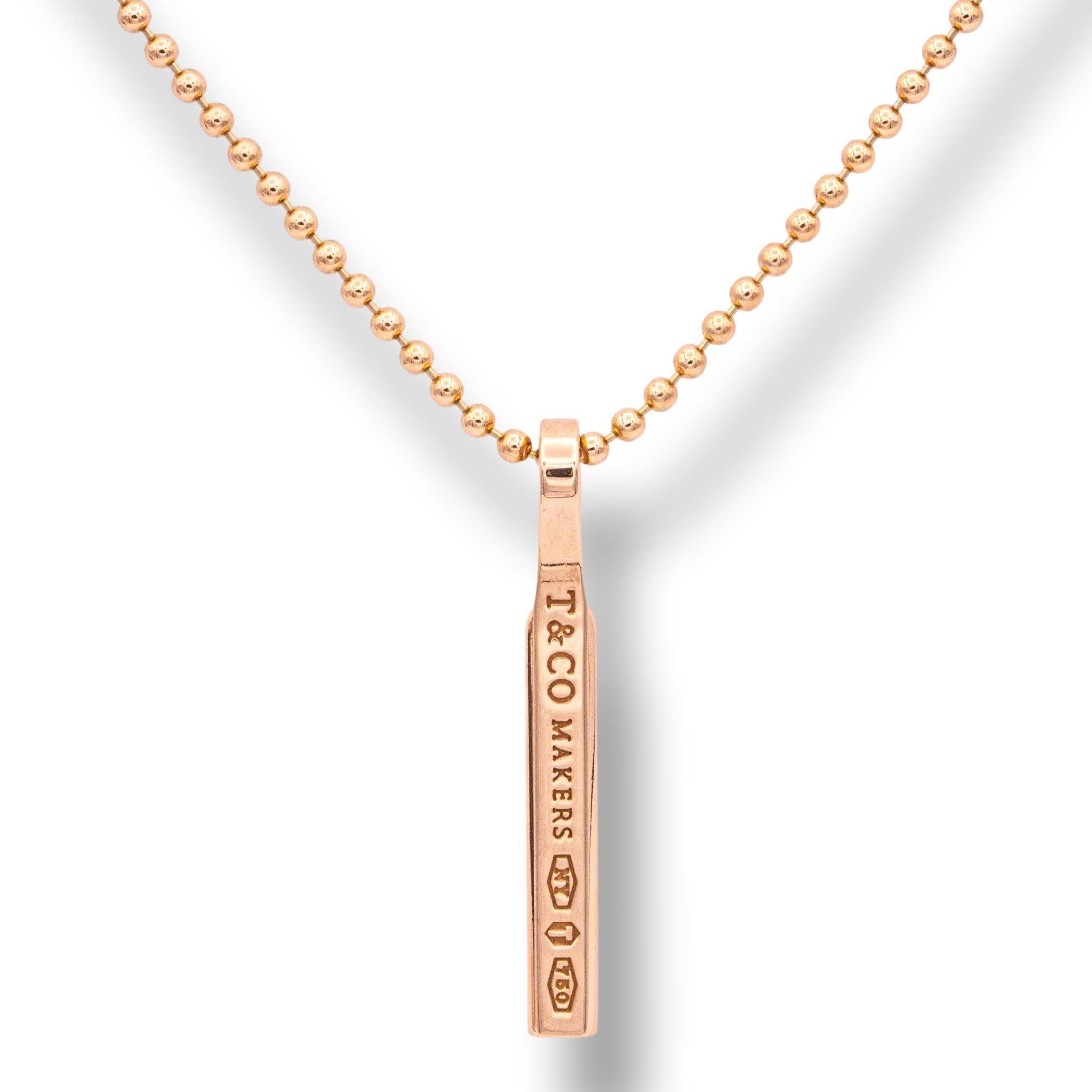 Modern Tiffany & Co. 18K Rose Gold 1837 Makers Bar Pendant Necklace