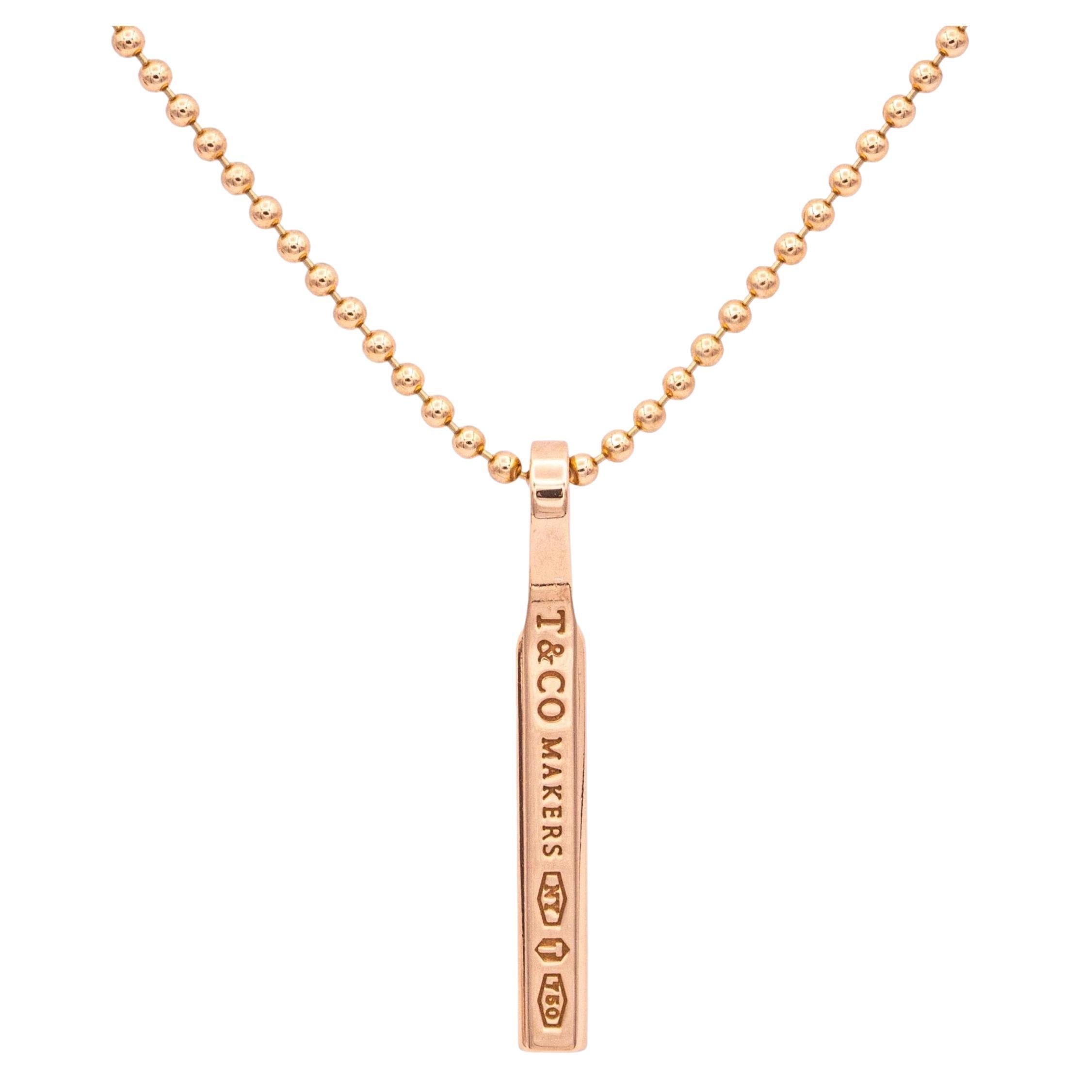 Tiffany & Co. 18K Rose Gold 1837 Makers Bar Pendant Necklace