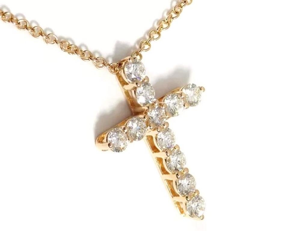 Round Cut TIFFANY & Co. 18K Rose Gold .42ct Diamond Cross Pendant Necklace For Sale