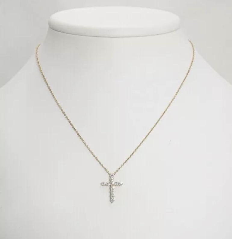 Women's TIFFANY & Co. 18K Rose Gold .42ct Diamond Cross Pendant Necklace For Sale