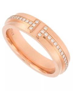 TIFFANY & Co. 18K Rose Gold 4.5mm Wide Diamond T Ring 7