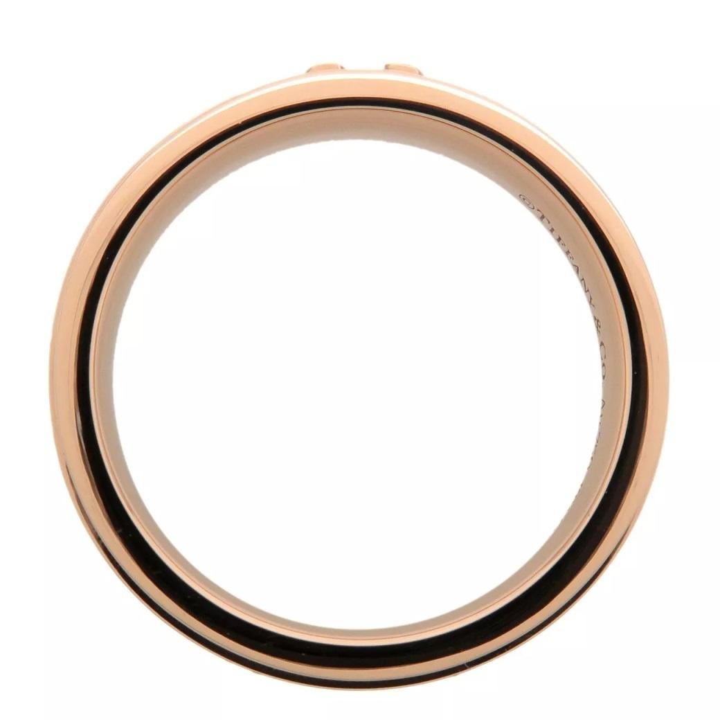 TIFFANY & Co. 18K Rose Gold 4.5mm Wide Diamond T Ring 7 In Excellent Condition For Sale In Los Angeles, CA