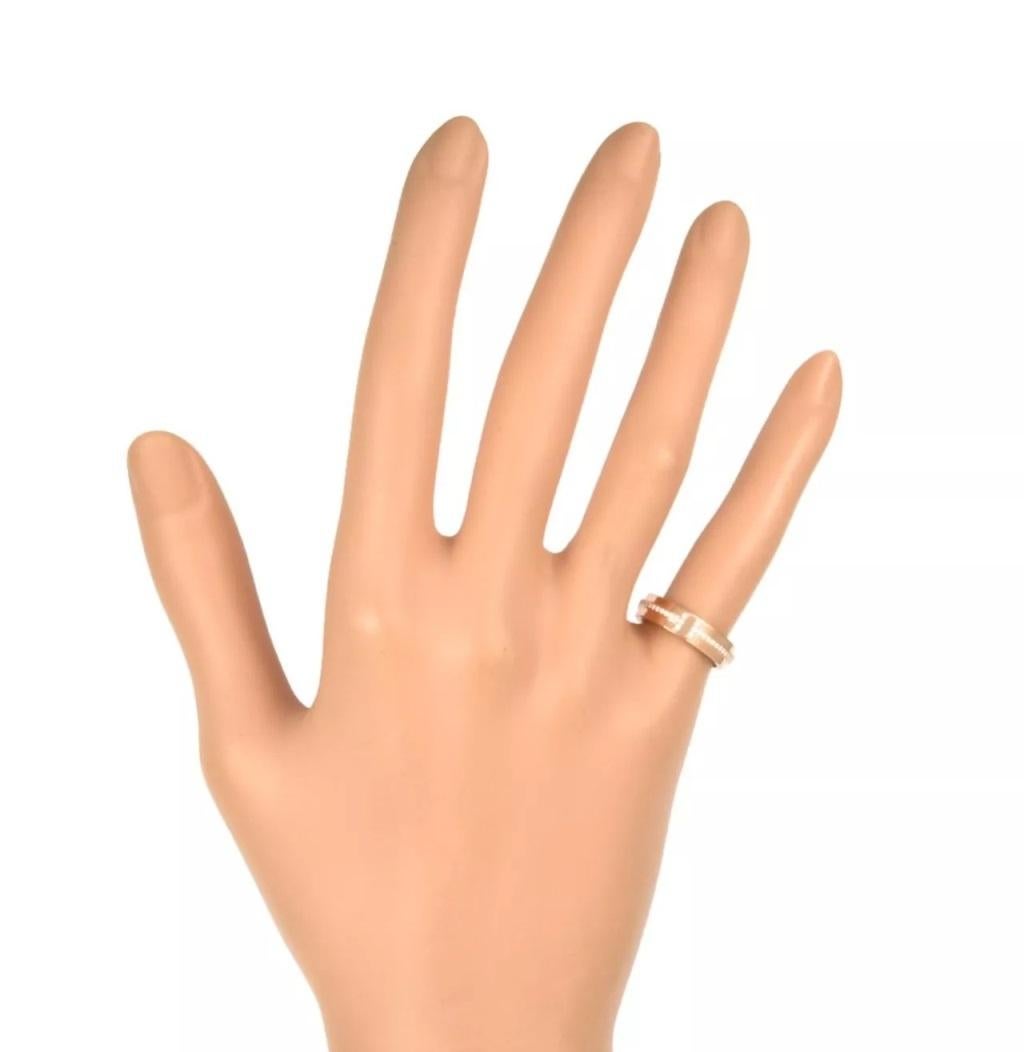 Women's or Men's TIFFANY & Co. 18K Rose Gold 4.5mm Wide Diamond T Ring 7 For Sale