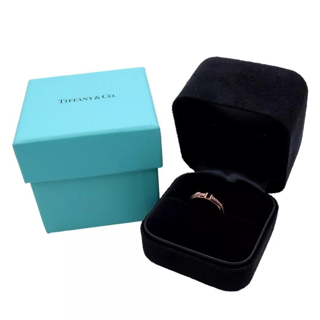 TIFFANY & Co. 18K Rose Gold 4.5mm Wide Diamond T Ring 7 For Sale 1
