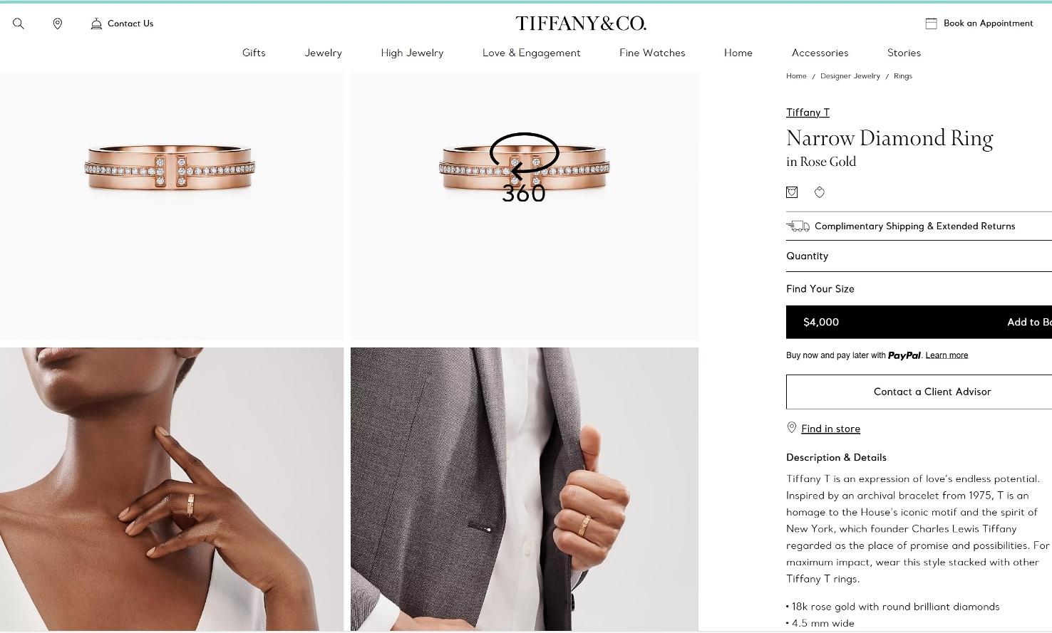 TIFFANY & Co. 18K Rose Gold 4.5mm Wide Diamond T Ring 7 For Sale 2