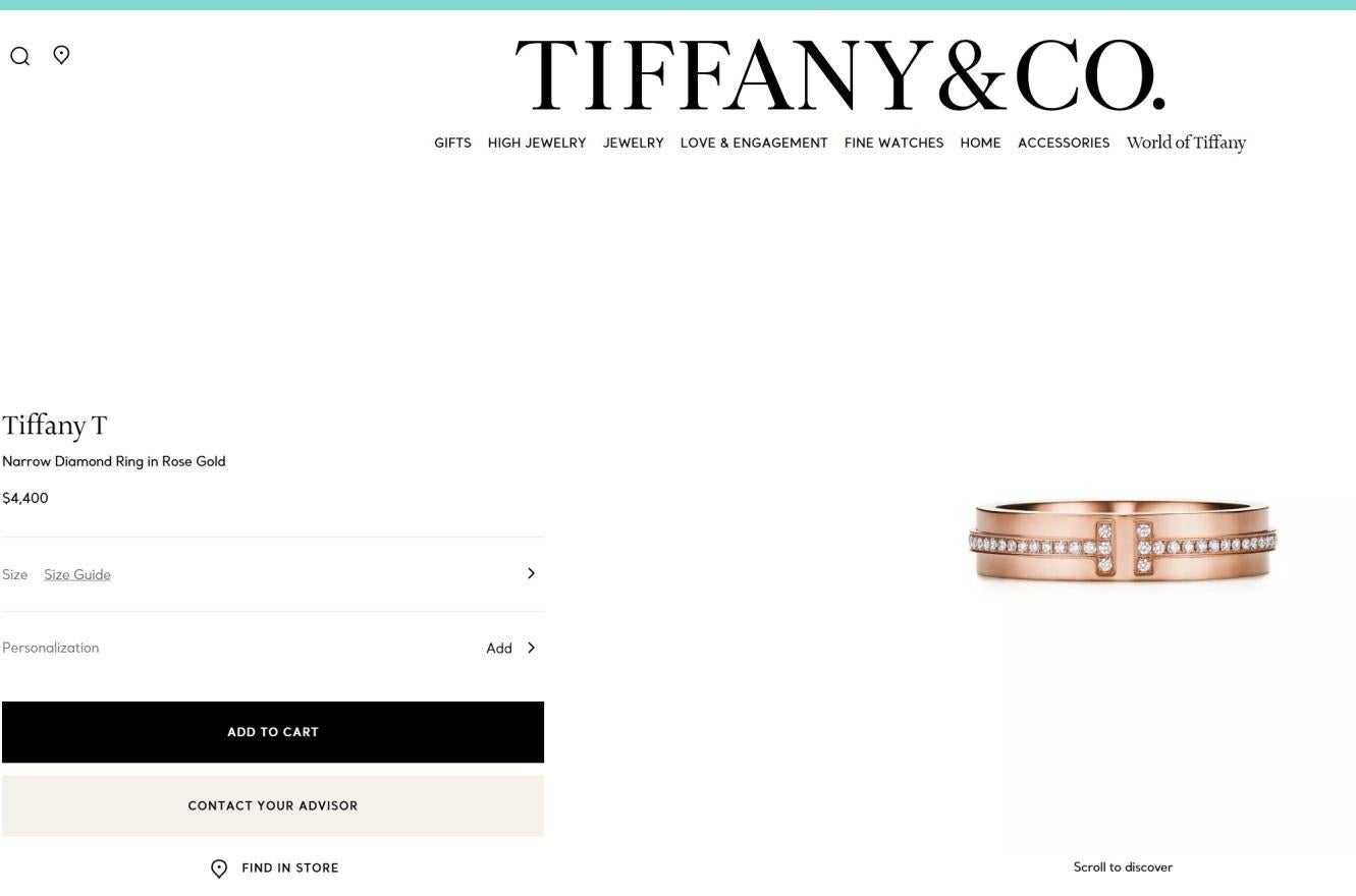 TIFFANY & Co. Anello a T con diamante largo 4,5 mm in oro rosa 18 carati 7 in vendita 2