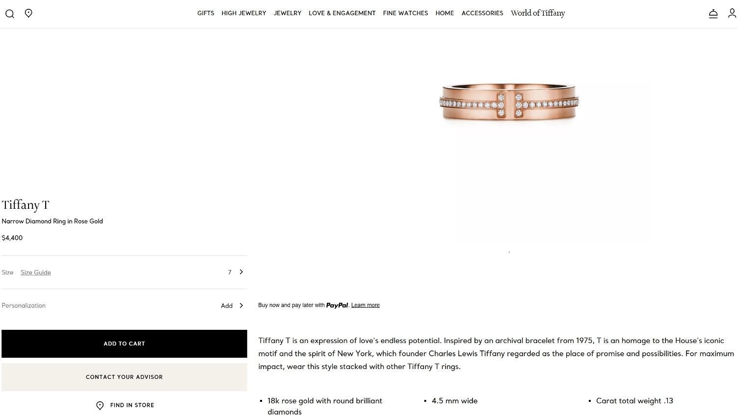 TIFFANY & Co. Anello a T con diamante largo 4,5 mm in oro rosa 18 carati 7 in vendita 3