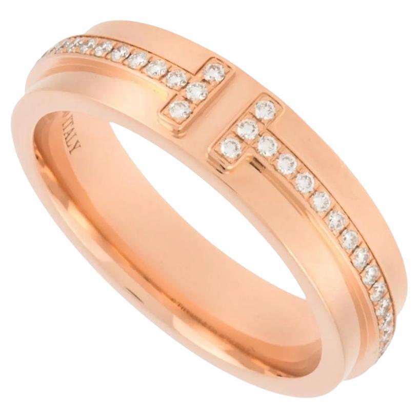 TIFFANY & Co. 18K Rose Gold 4.5mm Wide Diamond T Ring 7