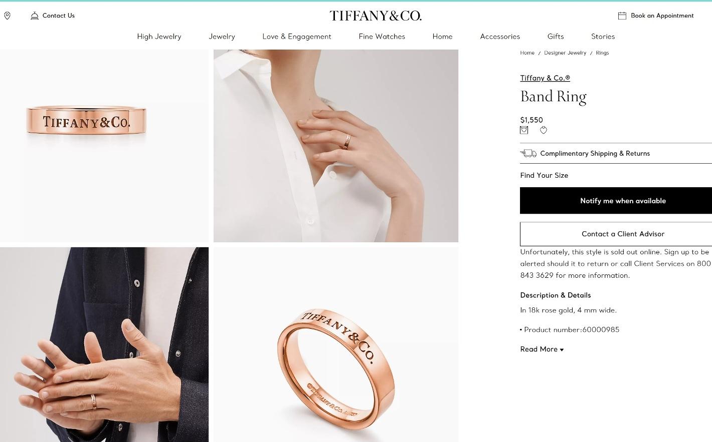 TIFFANY & Co. 18K Roségold 4mm Ehering 7,5 im Angebot 3