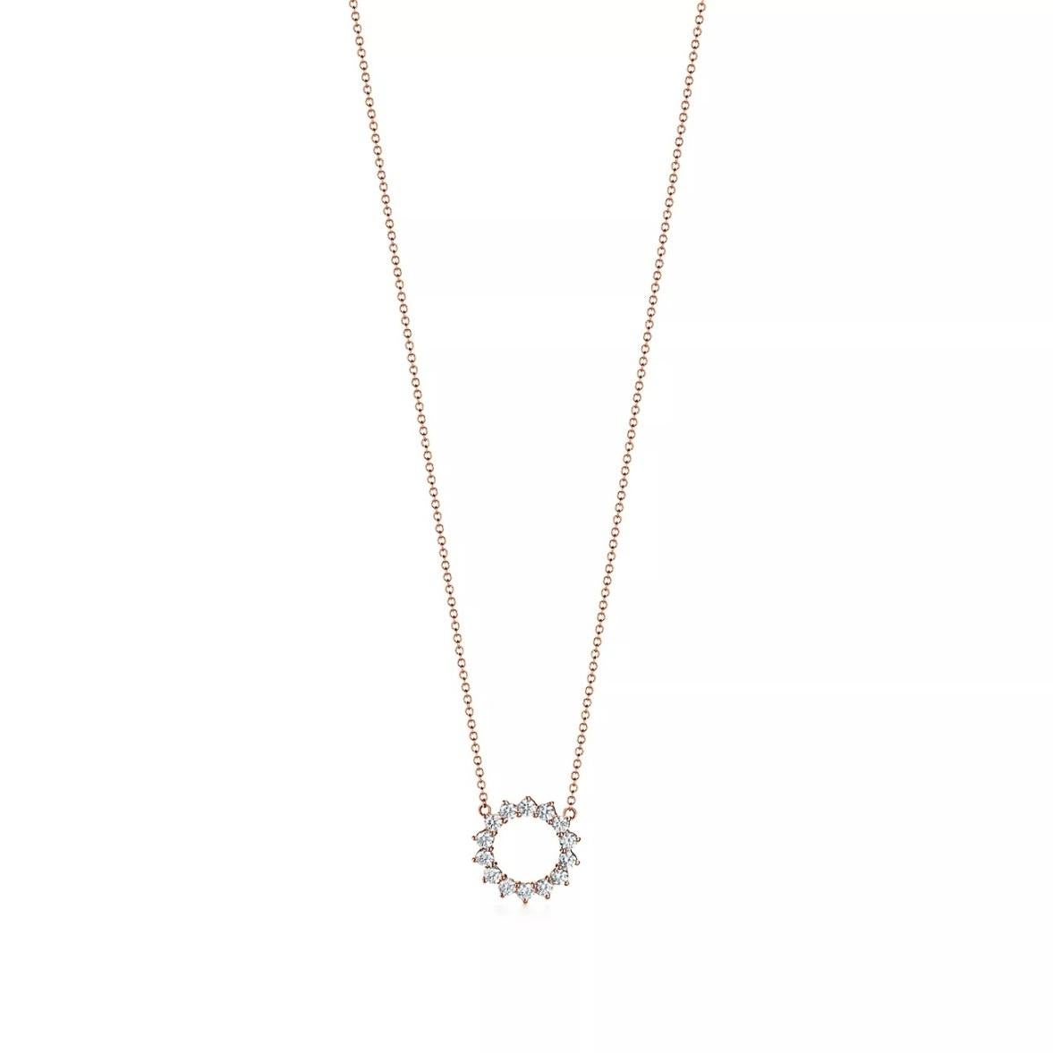 Round Cut TIFFANY & Co. 18K Rose Gold .51ct Diamond Open Circle Pendant Necklace